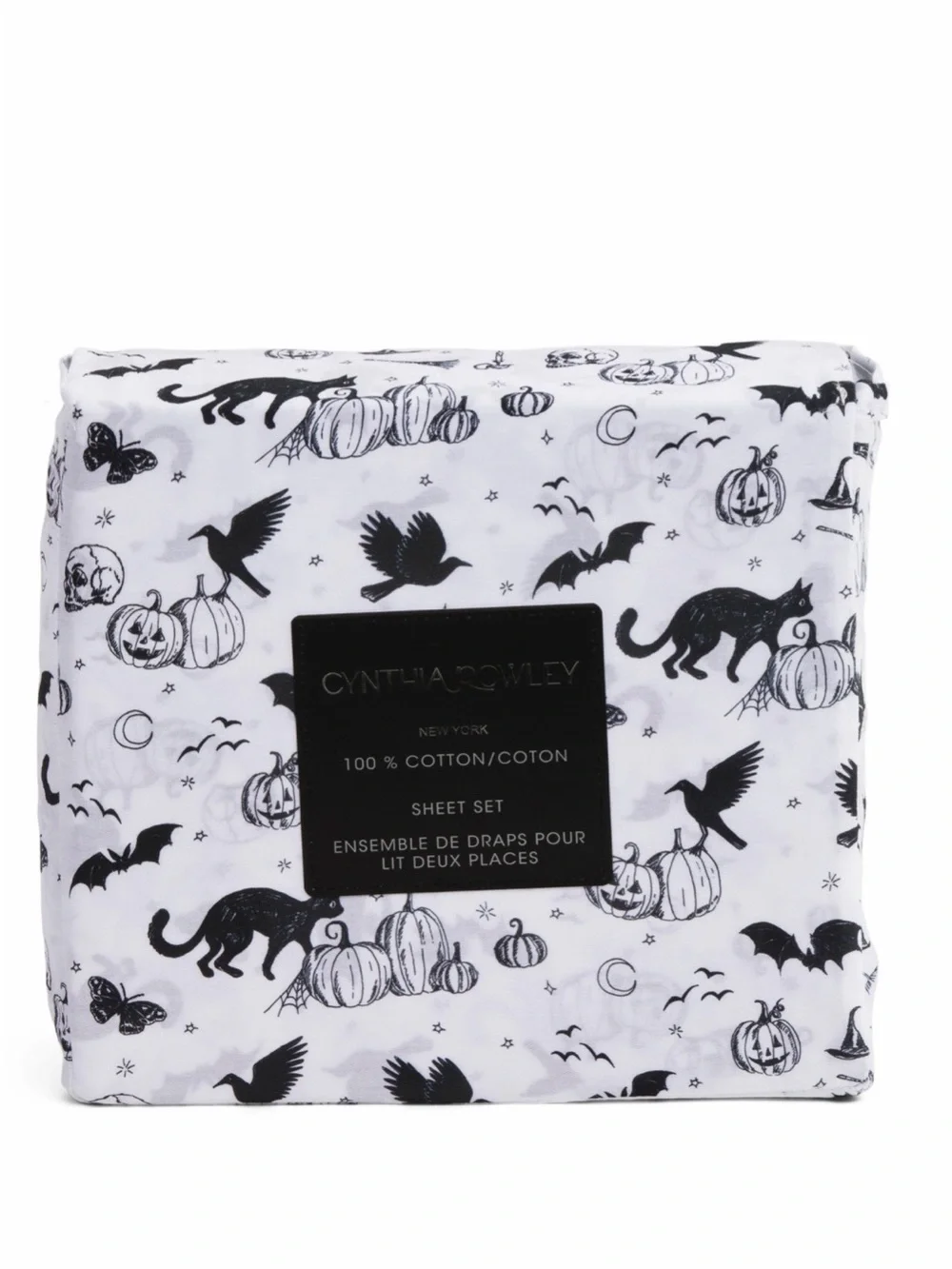 NEW Cynthia Rowley king size gothic black cat Halloween sheet set